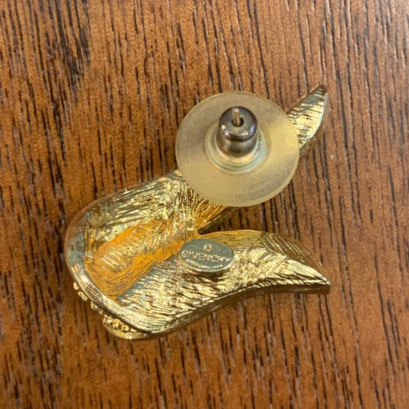 Vintage Givenchy Gold Tone Rhinestone Ribbon Post Earrings - Picture 4 of 6